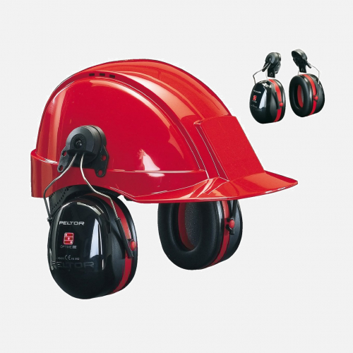 3M PELTOR Optime III Earmuffs, H540P3E-413-SV, 33 dB, Black/Red, Helmet Mounted - One Size