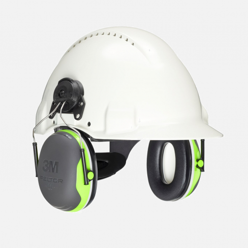 3M PELTOR Earmuffs, X4P3, 32 dB, Hi-Viz, Helmet Mounted - Black/Hi-Vis Green - One Size