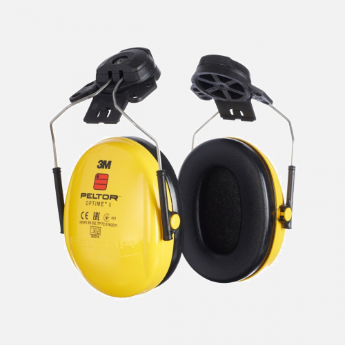 3M PELTOR Optime I Earmuffs, H510P3E-405-GU, 26 dB, Yellow, Helmet Mounted Ear Defenders - Black/Yellow - One Size