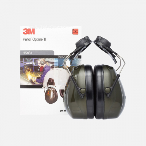 3M PELTOR Optime II Earmuffs, H520P3E-410-GQ, 31 dB, Green, Helmet Mounted Ear Defenders - One Size