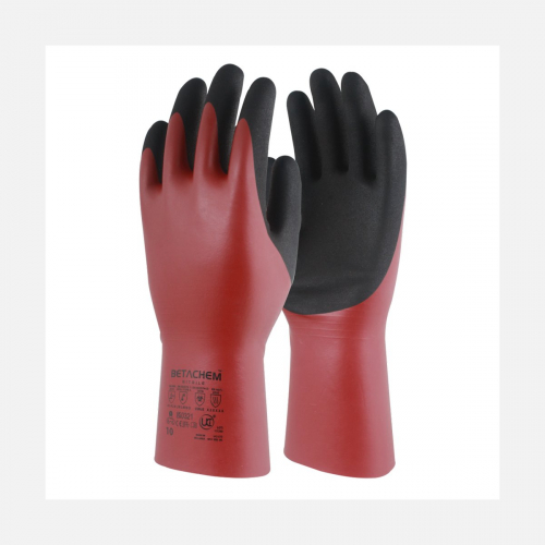 Betachem - Dual Coated Nitrile Chemical Gauntlet Chemical Resistant Gloves - Red/Black (S-2XL)