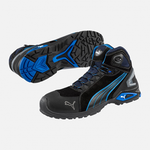 PUMA SAFETY RIO BLACK MID S3L FO SR Safety Trainer - Black-Blue - Mens - Sizes 6-12