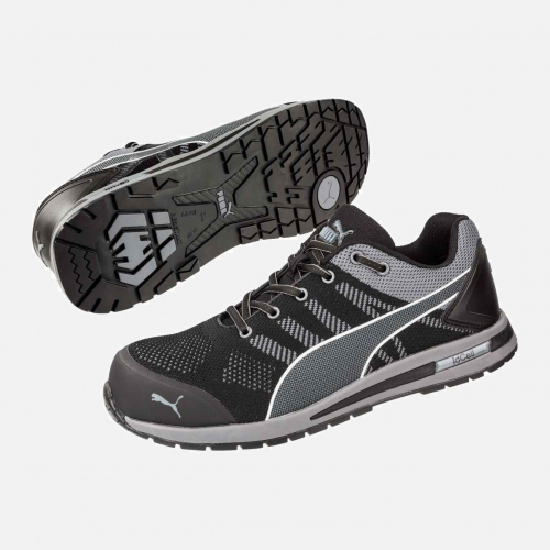 PUMA SAFETY ELEVATE KNIT BLACK LOW S1P ESD HRO SRC Safety Trainer - Black-Grey - Mens - Sizes 6-12