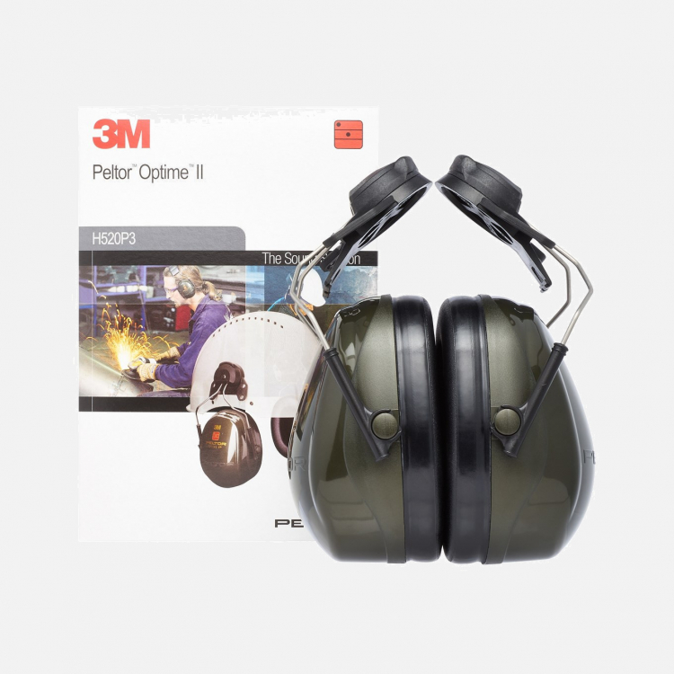 3M PELTOR Optime II Earmuffs, H520P3E-410-GQ, 31 dB, Green, Helmet Mounted - One Size