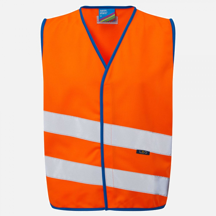 Leo Neonstars CW01 Hi-Vis Waistcoat - High-Visibility Orange - Mens - Sizes XS-XL