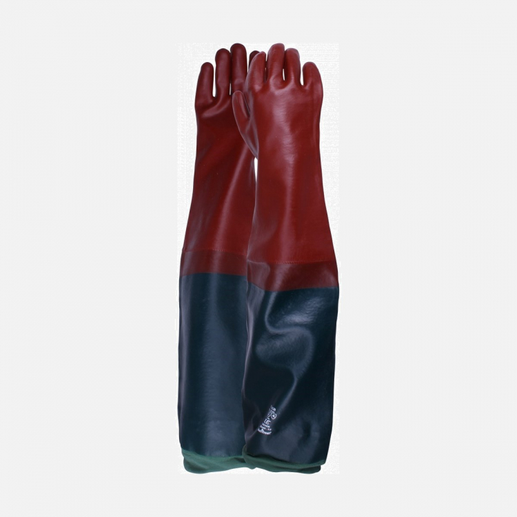 R265E - 26Inch (65cm) PVC Chemical Gauntlet Chemical Resistant Gloves - Green/Red (XL)