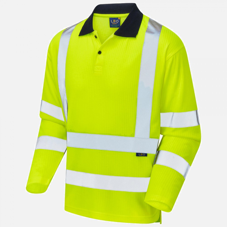 Leo Swimbridge P05 Hi-Vis Long Sleeve Polo Shirt - High-Visibility Yellow - Mens - Sizes S-6XL
