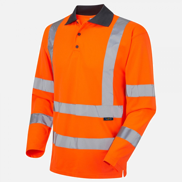 Leo Woolsery P06 Hi-Vis Long Sleeve Polo Shirt - High-Visibility Orange - Mens - Sizes S-6XL