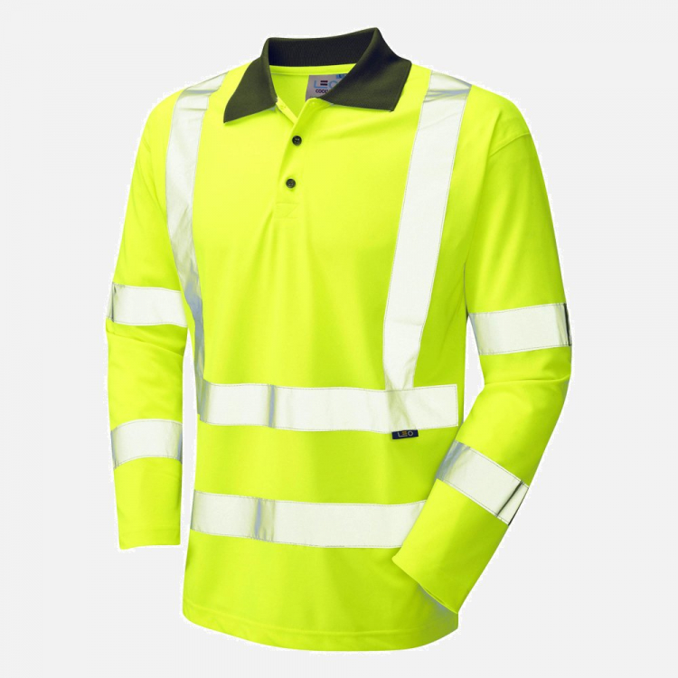 Leo Woolsery P06 Hi-Vis Long Sleeve Polo Shirt - High-Visibility Yellow - Mens - Sizes S-6XL