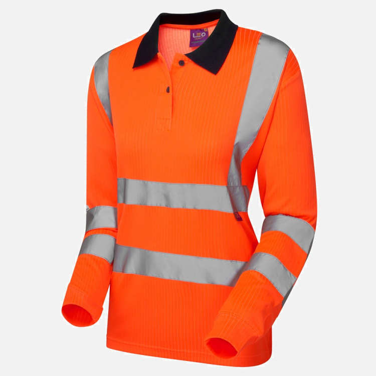 Leo Beaford PL05 Hi-Vis Long Sleeve Polo Shirt - High-Visibility Orange - Ladies - Sizes XS-6XL