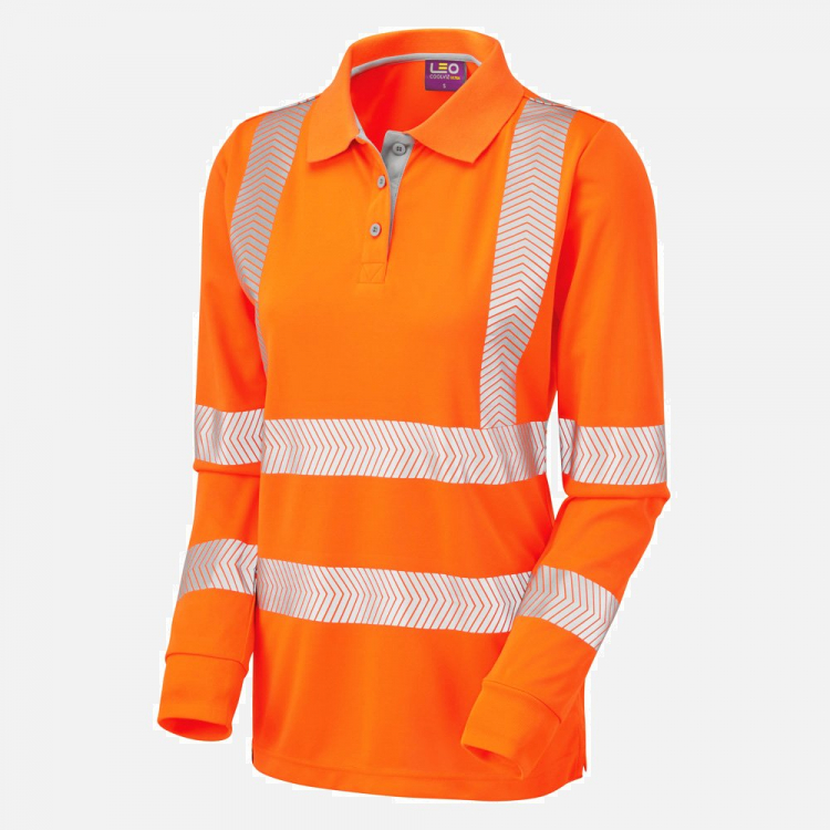 Leo Pollyfield PL08 Hi-Vis Polo Shirt - High-Visibility Orange - Ladies - Sizes XS-6XL
