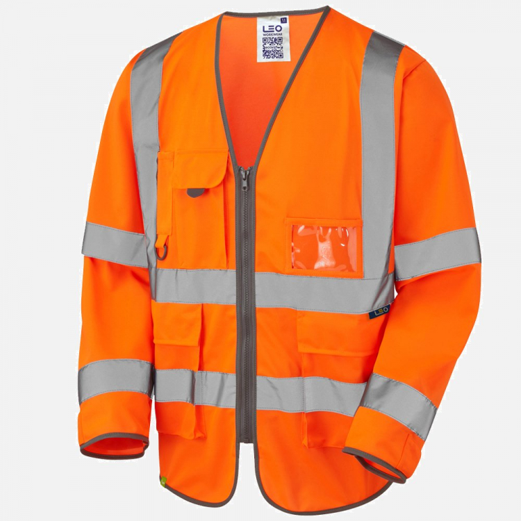 Leo Wrafton S12 Hi-Vis Sleeved Waistcoat - High-Visibility Orange - Mens - Sizes XS-6XL
