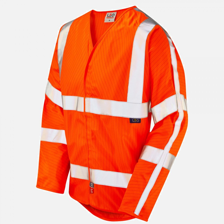 Leo Meshaw S17 Hi-Vis Sleeved Waistcoat - High-Visibility Orange - Mens - Sizes S-6XL