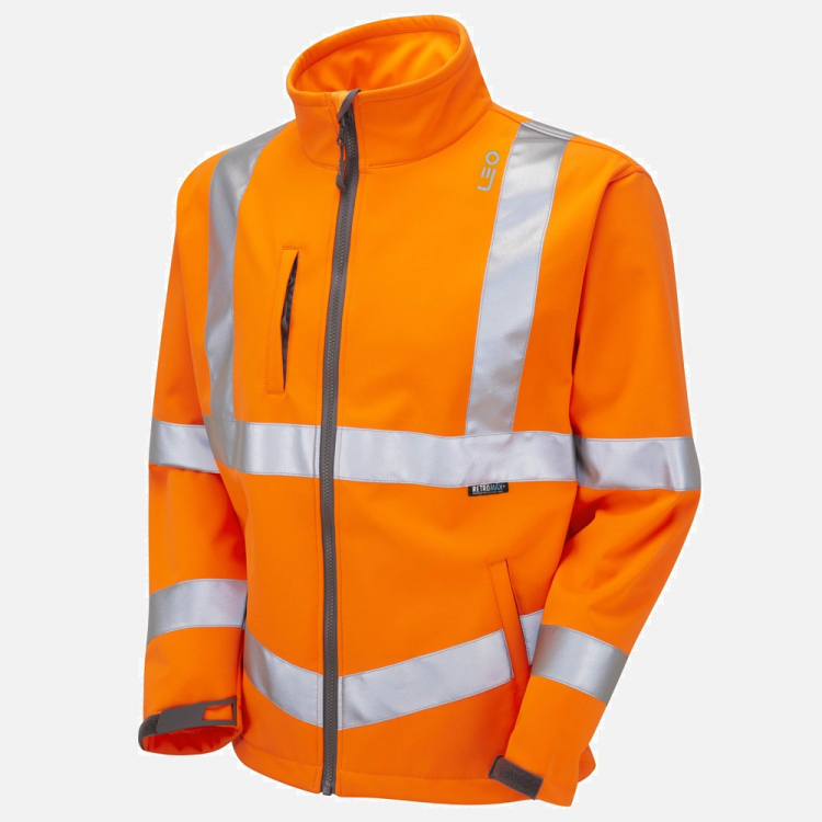 Leo Buckland SJ01 Hi-Vis Softshell Jacket - High-Visibility Orange - Mens - Sizes S-6XL