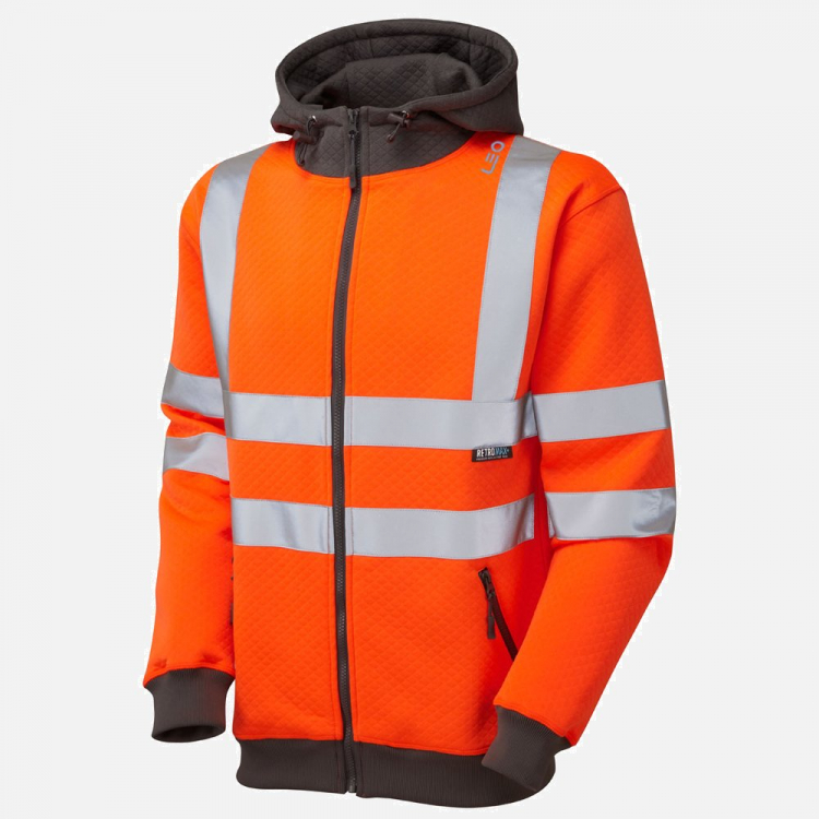 Leo Saunton SS02 Hi-Vis Hooded Sweatshirt - High-Visibility Orange - Mens - Sizes S-6XL