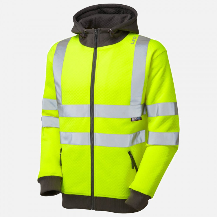 Leo Saunton SS02 Hi-Vis Hooded Sweatshirt - High-Visibility Yellow - Mens - Sizes S-6XL