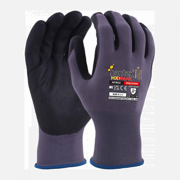 Hantex HX1-MAX-Microfoam Palm Nylon-Lycra Chemical Resistant Safety Gloves - Grey (S-2XL)