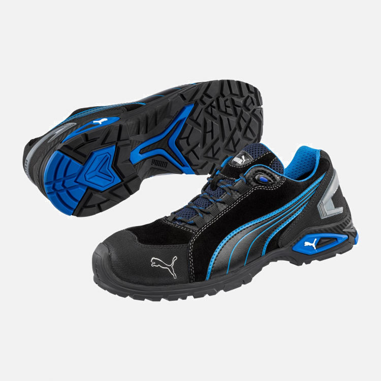 PUMA SAFETY RIO BLACK LOW S3 SRC Safety Trainer - Black-Blue - Mens - Sizes 6-12