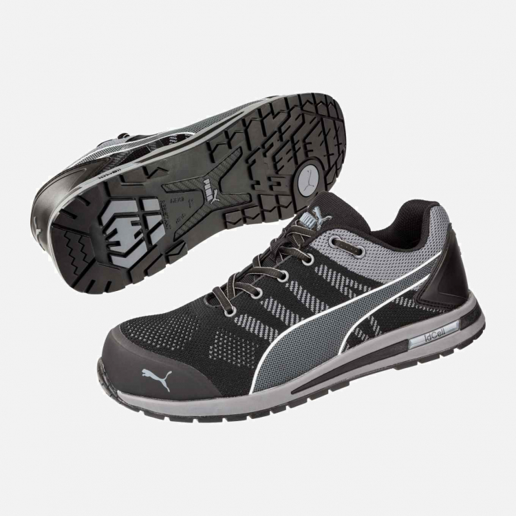 PUMA SAFETY ELEVATE KNIT BLACK LOW S1P ESD HRO SRC Safety Trainer - Black-Grey - Mens - Sizes 6-12