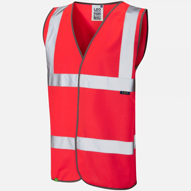 Leo Tarka W01 Hi-Vis Waistcoat - Red - Mens - Sizes S-6XL
