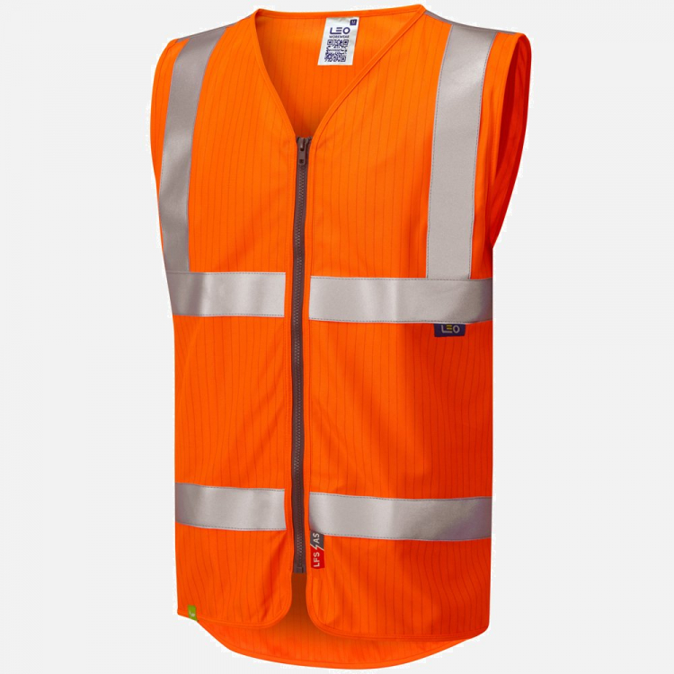 Leo Jacobstowe W25 Hi-Vis Zipped Waistcoat - High-Visibility Orange - Mens - Sizes S-6XL